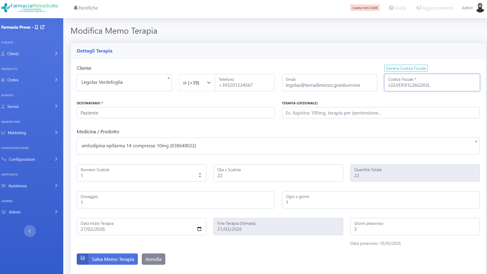Memo Scadenza Terapia